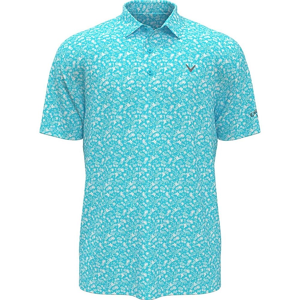 Callaway Boys' Tropical Music Allover Print Polo Shirt NWT Turquoise YXL 18/20